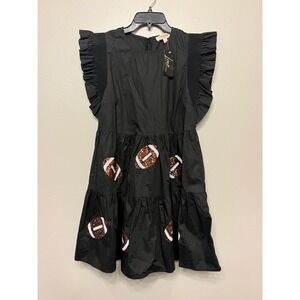 Peach Love California Black Sequin Football Tiered Ruffle Mini Dress Medium NWT